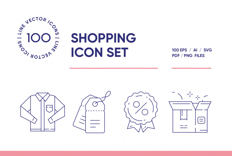 Online Clothes Shopping – 100 Line Icons