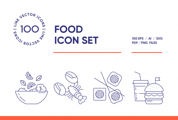 Food & Drinks – 100 Line Icons