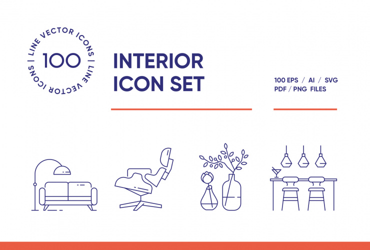 Interior Design – 100 Line Icons
