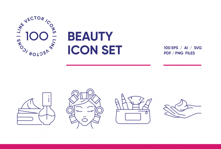 Beauty & Cosmetics – 100 Line Icons