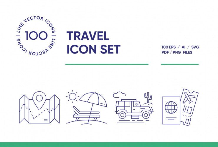 Travel & Landmarks – 100 Line Icons