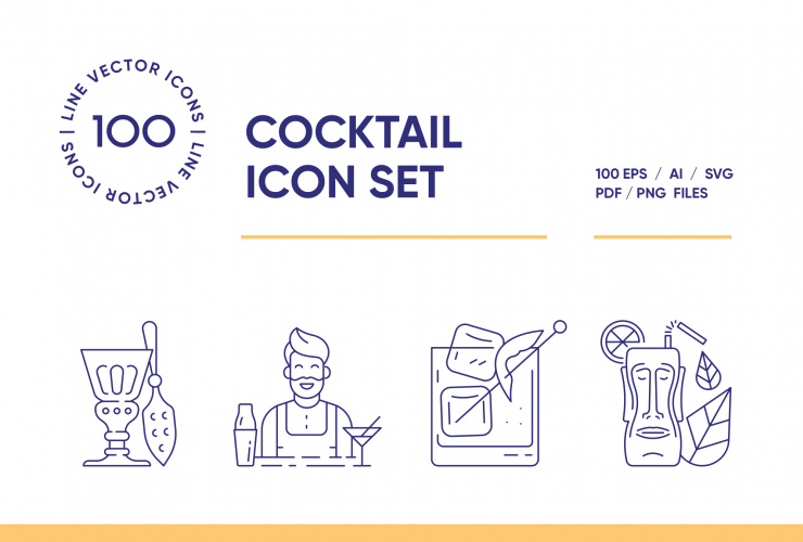 Cocktail Bar – 100 Line Icons