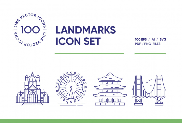 Landmarks – 100 Line Icons