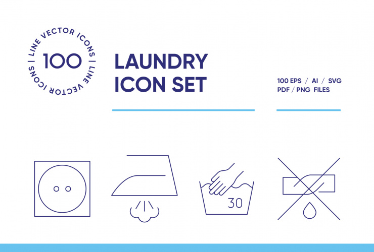 Laundry Symbols – 100 Line Icons