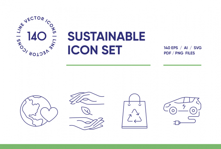 Sustainable Packaging – 140 Line Icons